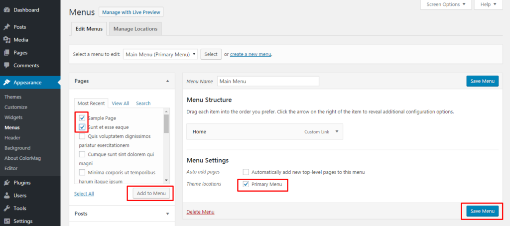 add widget to homepage colormag pro