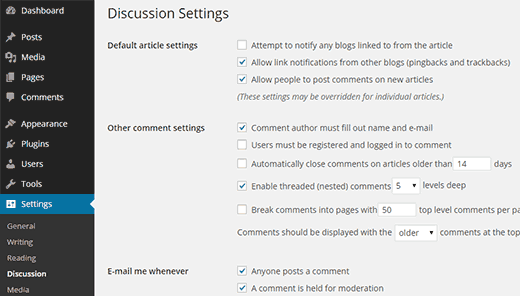 Configuration Settings for Comments