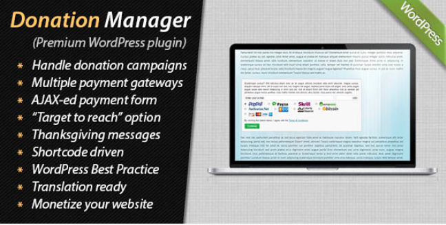 Donation Manager Pro Plugin for WordPress sites