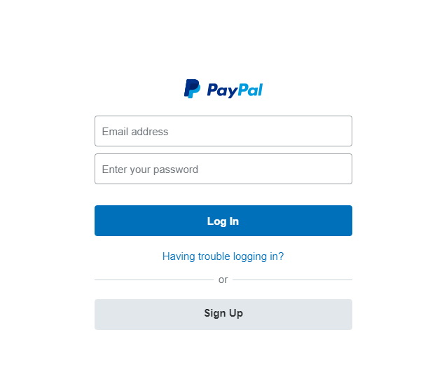 Paypal login panel